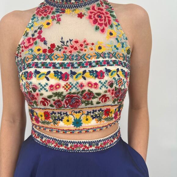 Sherri Hill 50080 2 Piece Prom Dress Size 2 Event Party Embroidered Navy Multi - Picture 3 of 16